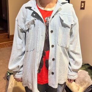 Forever 21 Button Up Fuzzy Jacket Blue